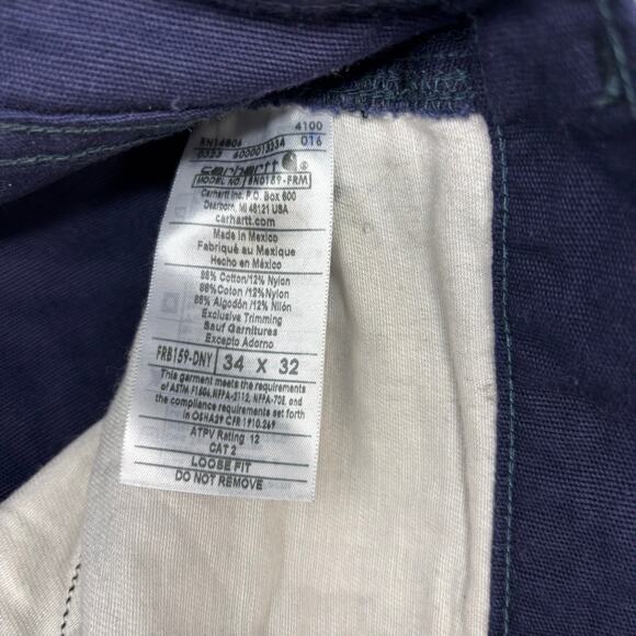 Carhartt FR 34x32 Navy Blue Carpenter CAT2 Loose Fit Denim Jeans - Picture 4 of 7